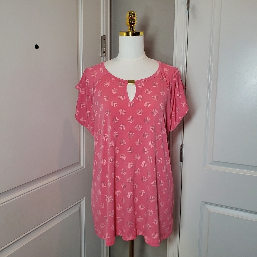 Liz Claiborne Coral Pink Women's Keyhole Blouse with Goldtone Hardware Size XL